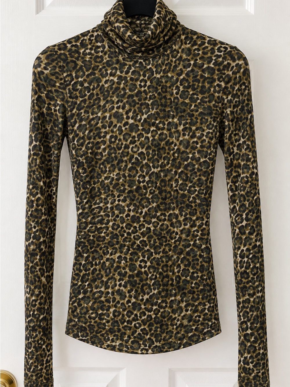 Isabel Marant Leopard-Print Turtleneck Long Sleeve Top - Olive/Tan/Black.